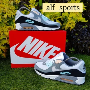 ❤ BNWB & Authentic Nike ® Air Max 90 Trainers Cool Grey Ice Blue Coral UK Size 8 - Picture 1 of 18