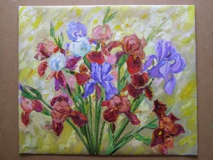 IRISES Flowers Original Oil Acrylic Painting Art By Ukraine Artist - Picture 1 of 6