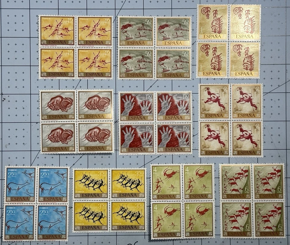 1967 Spain Stamps “CAVE PAINTINGS” Full Set MNH (Blocks Of 4) Cat. Value $12 - Image 1 of 1