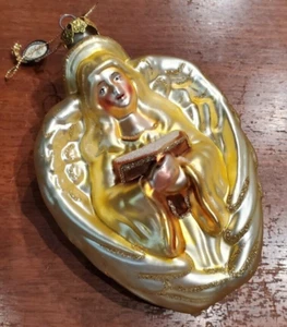 BRN großes engelgeblasenes Glas Weihnachtsschmuck 5,25" Glitzer Borte goldenes Gewand - Bild 1 von 5