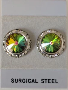 VITRIAL MEDIUM PIERCED EARRINGS with horse show number magnets Rivoli Crystals - Picture 1 of 1