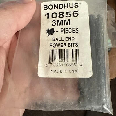 Pack Of 3 Bondhus 10856 3mm Ball End Tip Power Bit w/ProGuard Finish, 76mm - Image 1 of 2