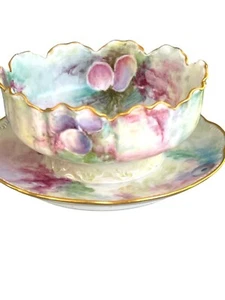 Artist Signed Haviland France Limoges Condiment Bowl & Underplate Sealife - Picture 1 of 4