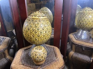 Antique Middle Eastern Inlaid Egg Ball Sphere Bone Objet D'art Painted Flowers - Picture 1 of 8