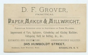 D.F. Grover Paper Maker & Millwright Brooklyn New York Advertising Trade Card - Picture 1 of 2