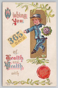 ADT American District Telegraph Messenger Letter Flowers New Year Postcard - Picture 1 of 4