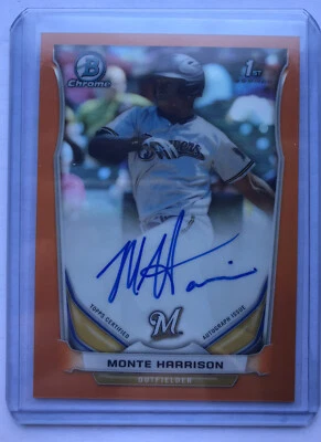 2014 1st Bowman Chrome Monte Harrison Orange Refractor Auto /25 Pack Fresh! - Image 1 of 2