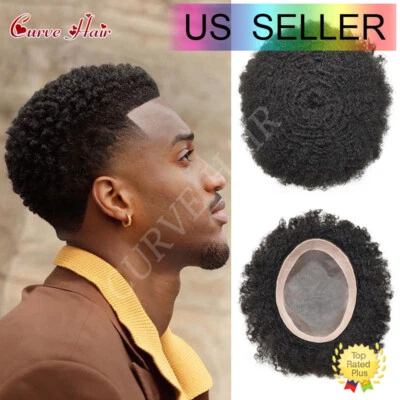 Hair Units for Black Men Afro Kinky Curly Fine Mono Lace Men Toupee Hair System - Image 1 of 4
