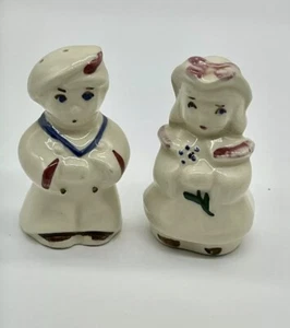 VTG Shawnee Salt & Pepper Shaker Dutch Sailor Boy And Girl Art Pottery 1960s - Picture 1 of 9