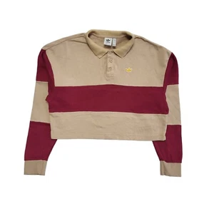 Adidas Collared Button Sweatshirt Pink & Beige Striped Womens UK 12 CC598 - Picture 1 of 8