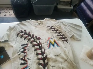 Neu Liquid Blue - Herren Miami Marlins Batik T-Shirt Tee Baseball Abstrakt - L - Bild 1 von 1