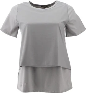 DG2 Diane Gilman Faux Leather Front Double Layer Easy Top GRAY M NEW (255) - Picture 1 of 8