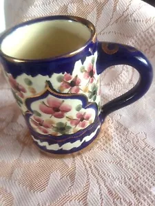 Vintage Cobalt Blue Mug With Flowers & Gold Trim. Good Condition. - Picture 1 of 5