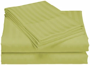 Juego de sábanas reina de bolsillo profundo 100 % algodón egipcio 600-TC a rayas de salvia - Imagen 1 de 1