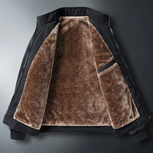 Men Sherpa Lined Jacket Thick Winter Warm Zip Up Long Sleeve Coat Outwear Father - Picture 1 of 13
