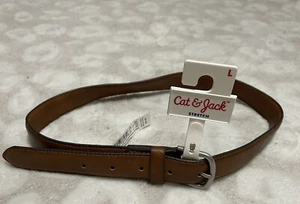 Cat & Jack Brown Belt Boys Size Large Faux Leather Silver Buckle School Uniform - Picture 1 of 6