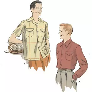 Patrón de los años 50, camisa para hombre con detalles de bolsillo - pecho = 38" (96,5 cm) - Imagen 1 de 2