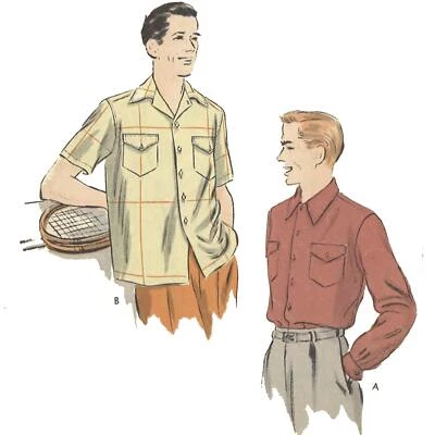 1950s Pattern, Men's Shirt with Pocket Detailing - Chest=38" (96.5cm) - Image 1 of 2