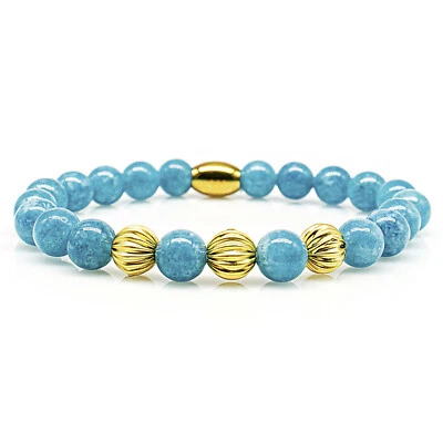 Jade Armband Bracelet Perlenarmband Amazonite 24k vergoldet Beads Kugel 8mm  - Bild 1 von 2