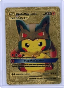 Pokemon Gold Foil Fan Art Card PIKACHU COSPLAY Mega Lucario 625HP #009 - Picture 1 of 2