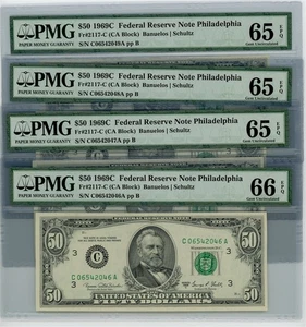 Fr. 2117-C $50 1969C Federal Reserve Note 4 Consecutive 65-66EPQ PMG DC-2628 - Picture 1 of 3