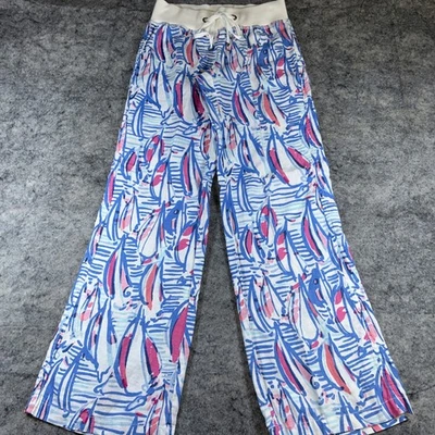Pantalón Lilly Pulitzer The Beach para mujer pequeño geométrico holgado pierna ancha lino Foto 1 de 4