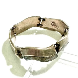 Signed, Taxco Vintage Sterling Silver Abalone Inlay Link Bracelet - Picture 1 of 6