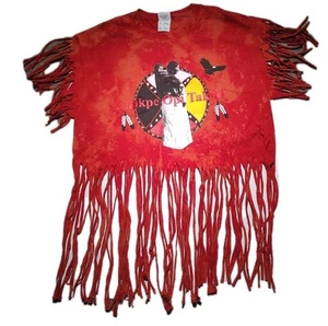 Cankpe Opi Takini Fringed Native Indian Tshirt Red Bleached tee Med Custom - Picture 1 of 5