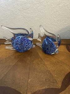 Paar schöne Millifiore blaue Glasfische Briefbeschwerer Engel Fisch Kunstglas - Bild 1 von 11