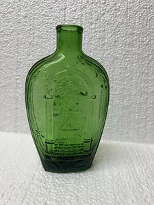 OLD STURBRIDGE VILLAGE GREEN GLASS BOTTLE FLASK MASONIC Vintage 7” Eagle - Picture 1 of 10