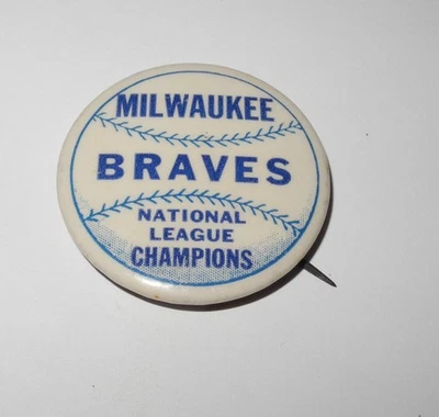 1957 Baseball Milwaukee Braves World Series National League Champions Pin Button - Image 1 of 2
