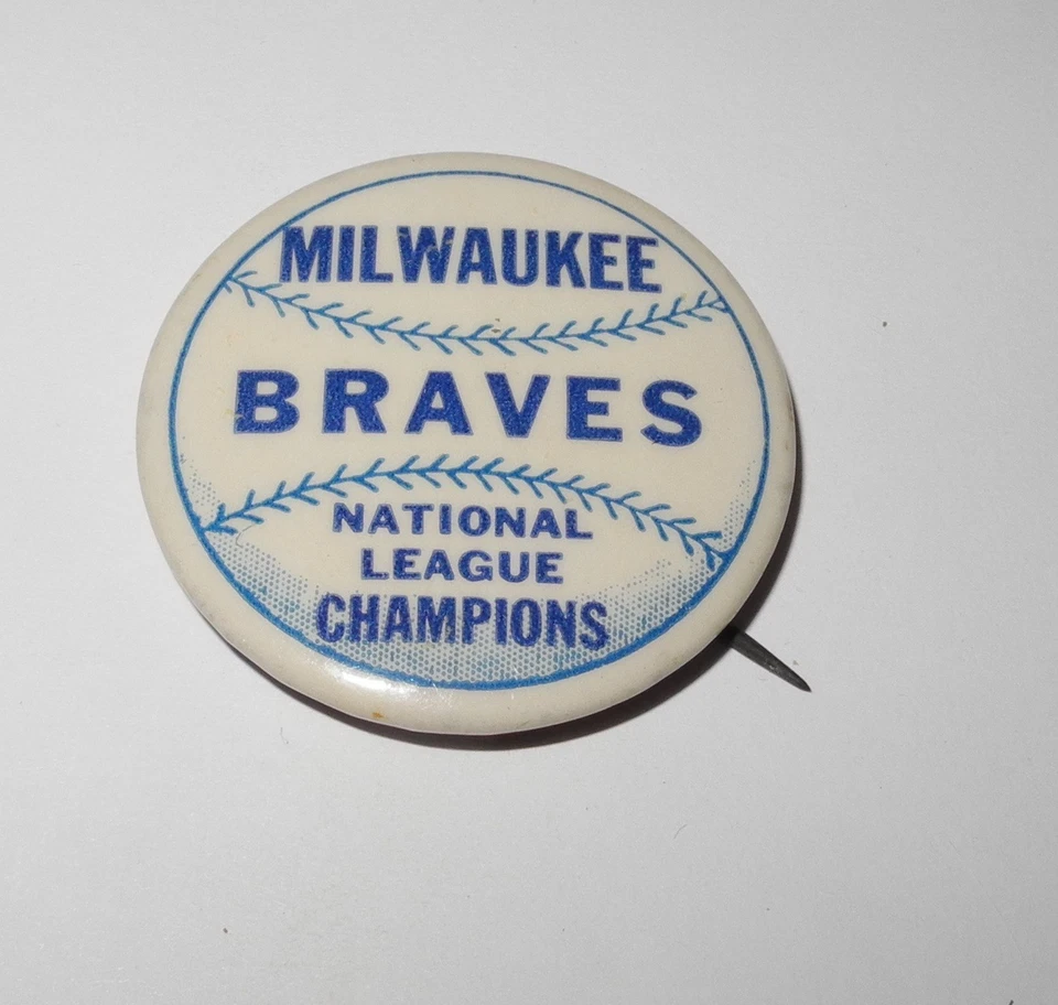 1957 Baseball Milwaukee Braves World Series National League Champions Pin Button - Image 1 of 2