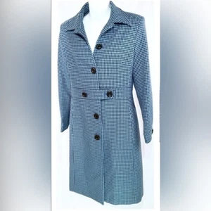 Larry Levine Suits Women’s 12P Blue Black Houndstooth Button Up Midi Dress Coat - Picture 1 of 9
