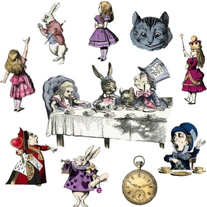 Alice im Wunderland Deko Teeparty Deko Pappausschnitte 10 Stück doppelt - Bild 1 von 5