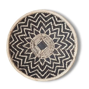 African Art Tonga Hand Woven Handmade Bowl Basket Wall Decor 13" Brown Natural - Picture 1 of 5