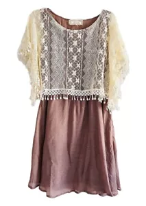 Anthropologie A’reve Spitzen Overlay Kleid Damen Größe L Braun Kurzarm - Bild 1 von 9
