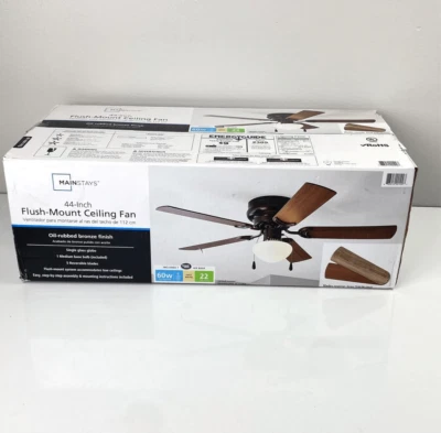 Mainstays Flush Mount Ceiling Fan 44 in. Oil-rubbed Bronze Finish Walnut 5 Blade - Image 1 of 4