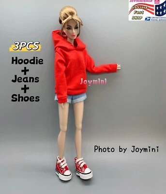 3件装时尚Royalty Integrity Poppy Parker NuFace娃娃布连帽牛仔裤鞋 — 第 1/4 张图片