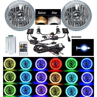5-3/4 RF RGB COB LED Color Change Halo Shift Angel Eye 6000K HID Headlights Pair - Image 1 of 4