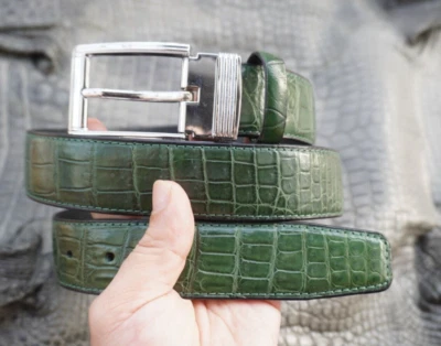 Cinturón para hombre piel de vientre de cocodrilo genuino verde - W 1,3" #T31 Foto 1 de 4