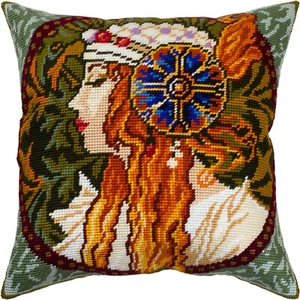 Hágalo usted mismo Kit de almohada de punta de aguja/tapiz "Cabeza bizantina. The Blonde" 16x16 in / - Imagen 1 de 5