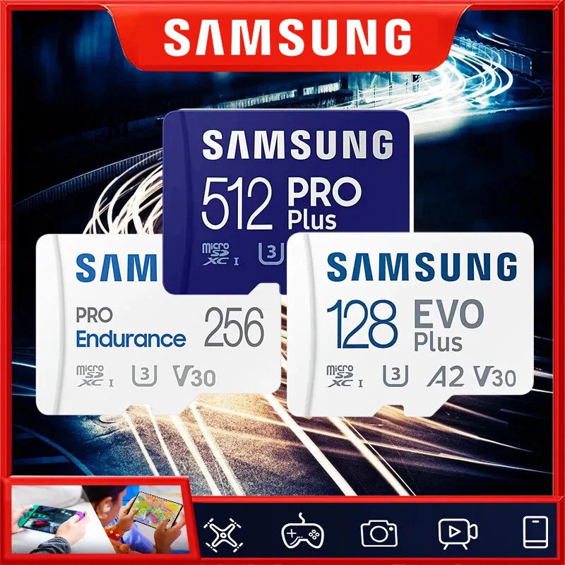 Samsung 4K V30 U3 A2 128GB 256GB 512GB MicroSDXC Flash Memory Card With Adapter - Image 1 of 4