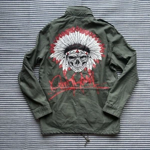 Punk Royal Mens Green Hidden Hood Printed Jacket Medium - Skull Design - Picture 1 of 16