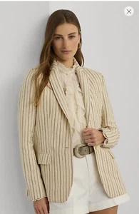 Lauren Ralph Lauren Women Striped Two-Button Blazer linen Pinned Str sz 14 $325 - Picture 1 of 15