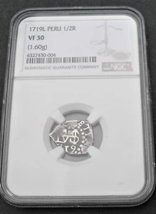 1719 L Peru 1/2 Real cob  , NGC VF 30 , nice silver coin       # 1102 - Picture 1 of 4