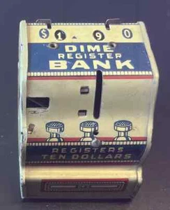 Vintage J Chein & Co Tin Litho Dime Register Bank - Picture 1 of 4