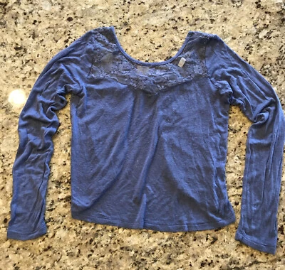 Delias long sleeve open lace back shirt top size xs Blue Thin Cute - Image 1 of 4