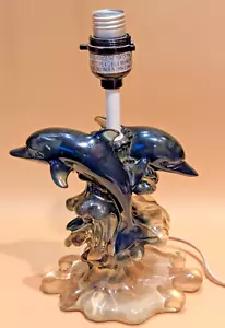 Vintage Two Dolphins Porpoises Jumping Ocean Waves Lucite Table Lamp NO SHADE - Picture 1 of 24