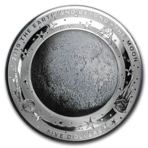 2019 Australia 1 oz .999 Silver $5 Domed Earth and Beyond: The Moon - Picture 1 of 5