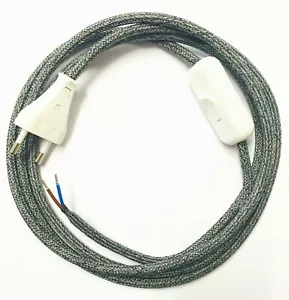 Textilkabel mit Stecker Schalter 2-adrig Zuleitung 2x0,75mm² grau braun weiss - Bild 1 von 5